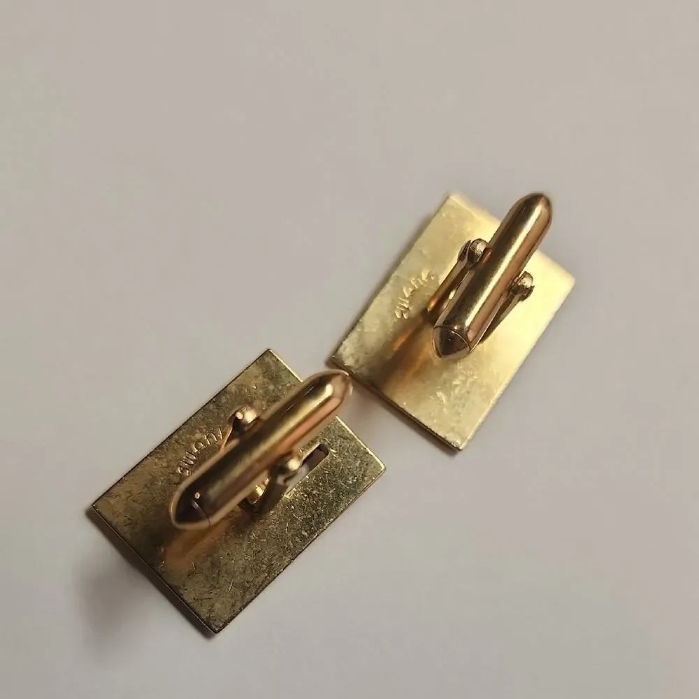 Mid Century SWANK Gold Tone Cufflinks with Black Accent